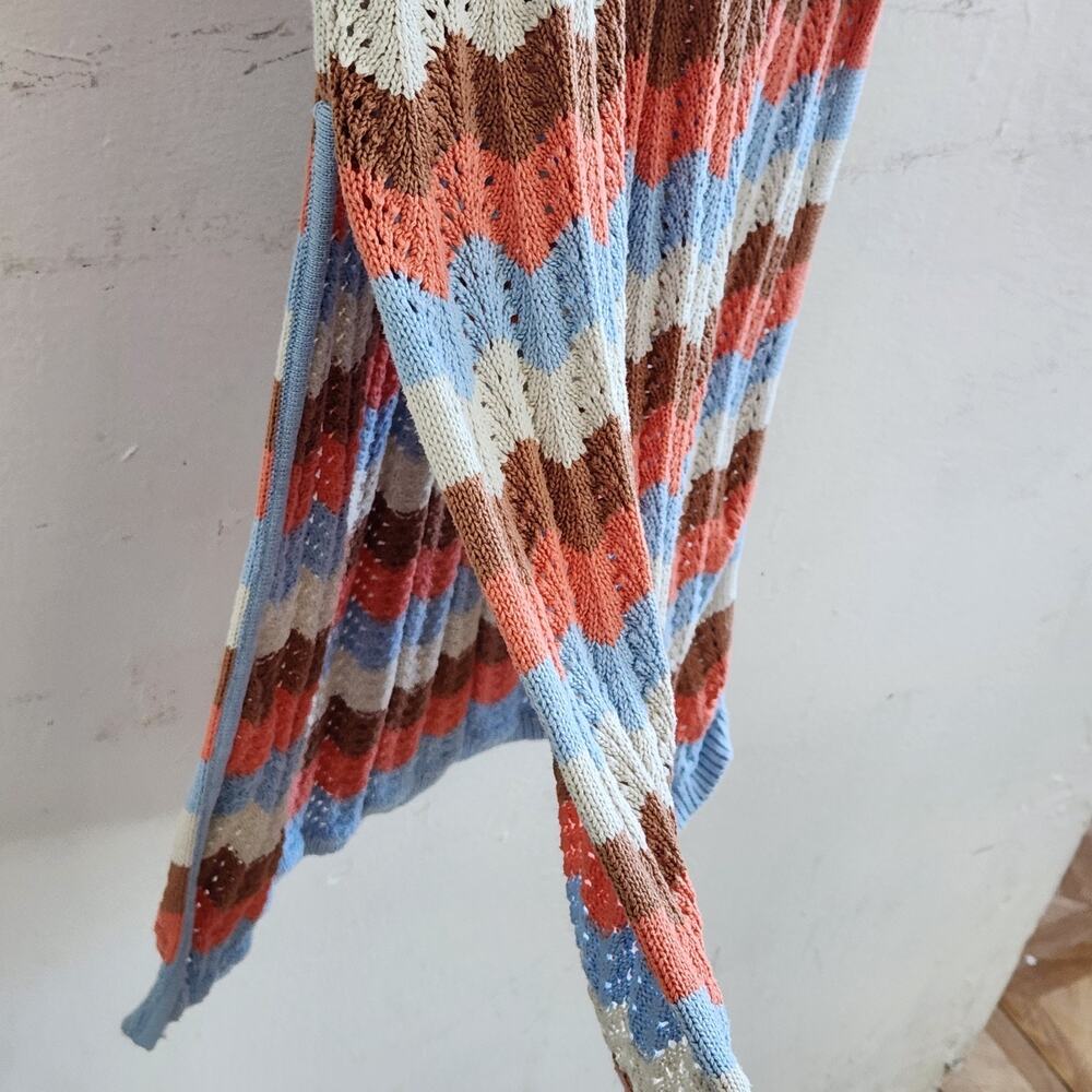 Rip Curl Sz XS Santorini Loose Knit Striped Coral Blue Brown Bodycon Dress Boho - Picture 9 of 10